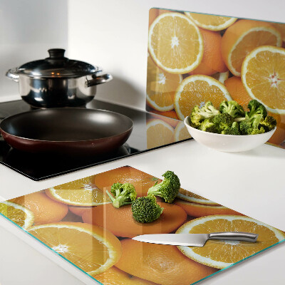 Schneidebrett Glas mit aufgedrucktem Motiv geschnittener Orangen