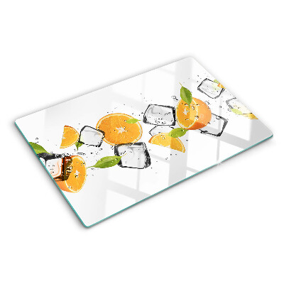 Schneidebrett mit Motiv aus Zitrusfrüchten und Eis