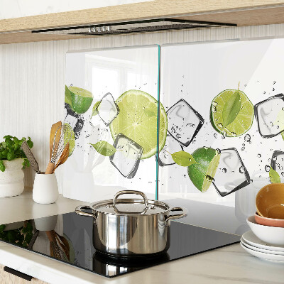 Schneidebrett Glas mit Motiv von Zitronen und Eiswürfeln in Wasser