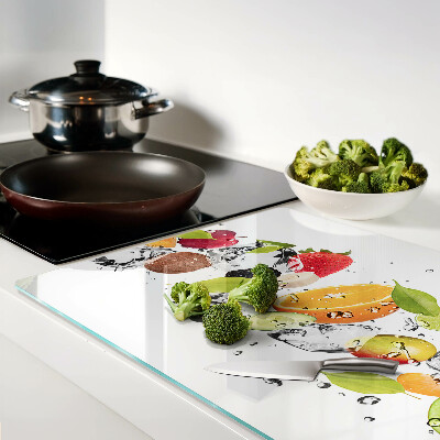 Schneidebrett Glas mit einem Motiv aus Früchten und Eis