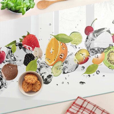 Schneidebrett Glas mit einem Motiv aus Früchten und Eis