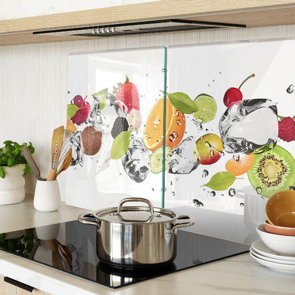 Schneidebrett Glas mit einem Motiv aus Früchten und Eis