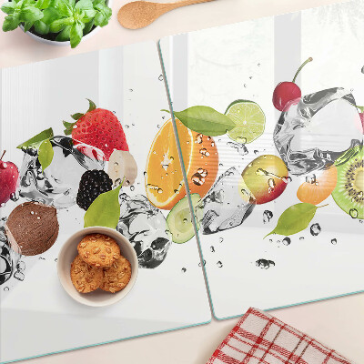 Schneidebrett glas Früchte mit Eis