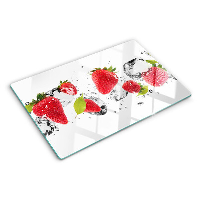 Glas-Schneidebrett mit Motiv aus Erdbeeren und Eis