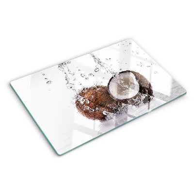 Schneidebrett Glas mit Motiv einer Kokosnuss im Wasser