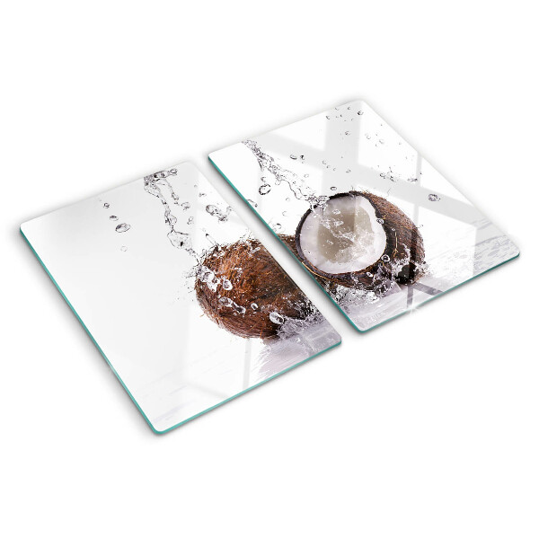 Schneidebrett Glas mit Motiv einer Kokosnuss im Wasser