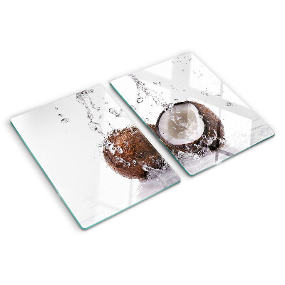 Schneidebrett Glas mit Motiv einer Kokosnuss im Wasser