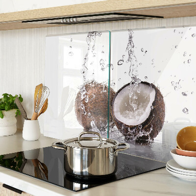 Schneidebrett glas Kokosnuss im Wasser