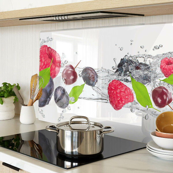 Schneidebrett Glas mit Motiv „Früchte im Wasser“