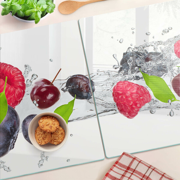 Schneidebrett Glas mit Motiv „Früchte im Wasser“