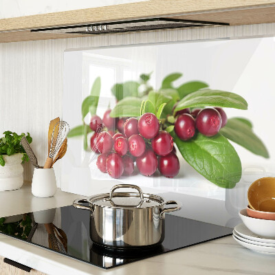 Schneidebrett Glas mit Preiselbeeren und Blättern bedruckt