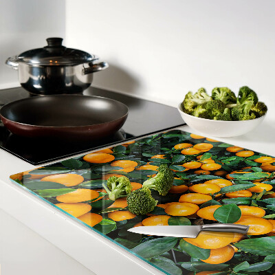 Glas Schneidebrett mit Motiv Mandarinen an den Zweigen