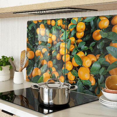 Glas Schneidebrett mit Motiv Mandarinen an den Zweigen