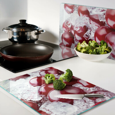 Glas-Schneidebrett mit Motiv rote Trauben auf Eis
