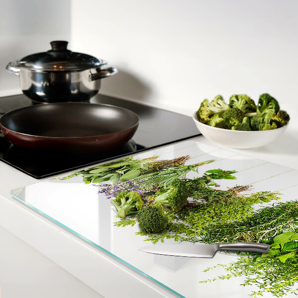 Glas Schneidebrett mit Motiv hängender Kräuter