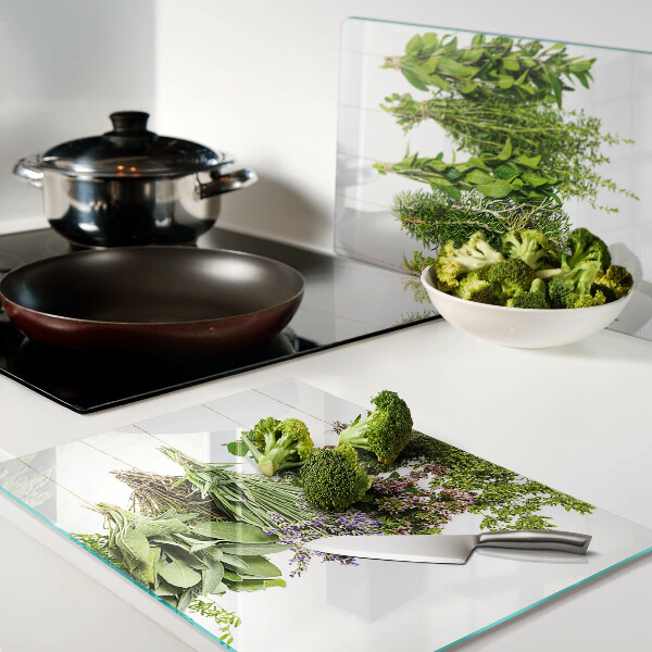 Glas Schneidebrett mit Motiv hängender Kräuter