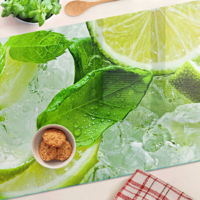 Schneidebrett glas Zitronen- und Minzblätter