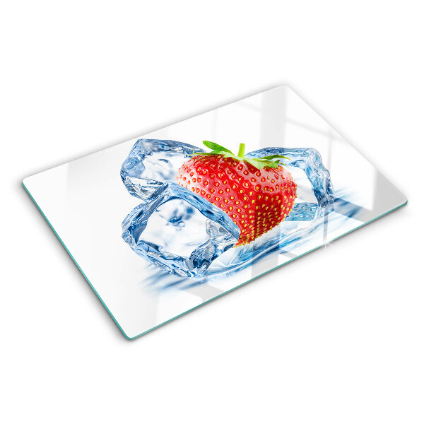 Schneidebrett glas Erdbeere im Eis