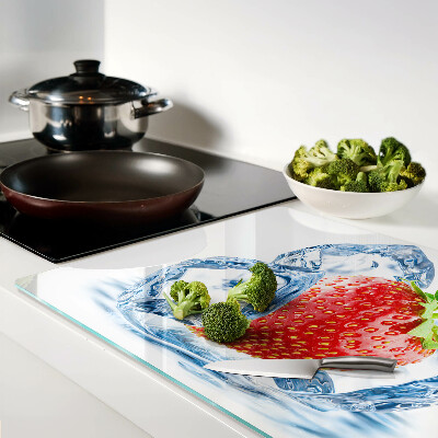 Schneidebrett Glas mit Motiv Erdbeere im Eis