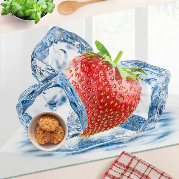 Schneidebrett glas Erdbeere im Eis