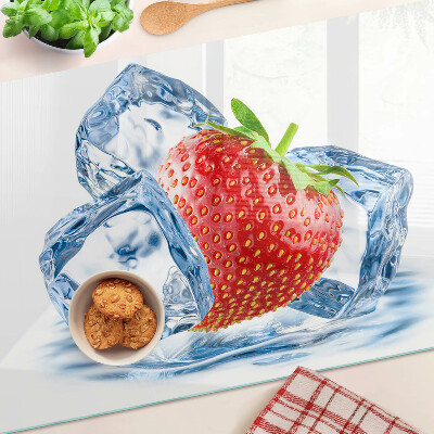 Schneidebrett Glas mit Motiv Erdbeere im Eis