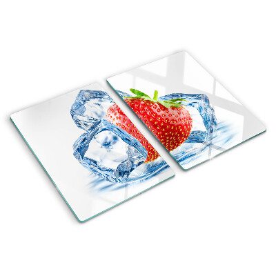 Schneidebrett Glas mit Motiv Erdbeere im Eis