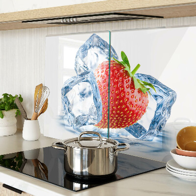 Schneidebrett Glas mit Motiv Erdbeere im Eis