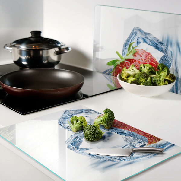 Schneidebrett glas Erdbeere im Eis