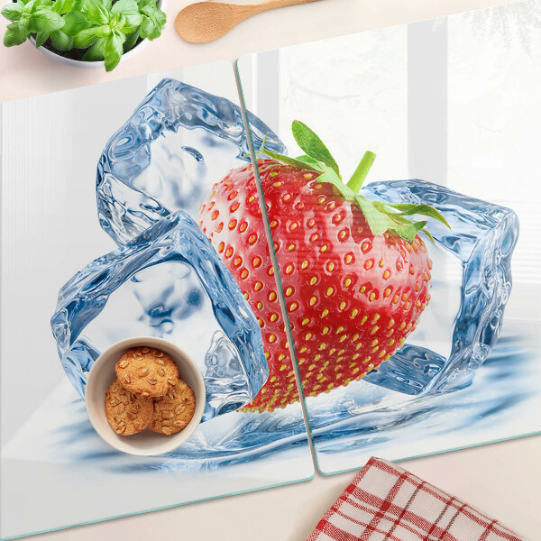 Schneidebrett Glas mit Motiv Erdbeere im Eis
