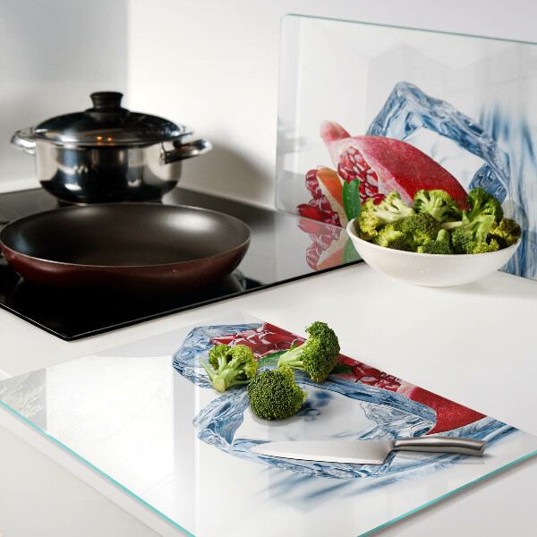 Glas schneidebrett Granatapfel im Eis