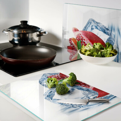 Glas schneidebrett Granatapfel im Eis