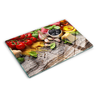 Schneidebrett glas Italienische Küche mit Pasta und Gemüse