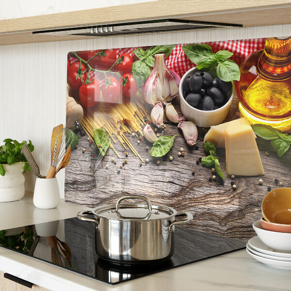 Schneidebrett glas Italienische Küche mit Pasta und Gemüse