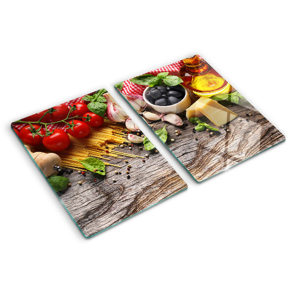 Schneidebrett glas Italienische Küche mit Pasta und Gemüse