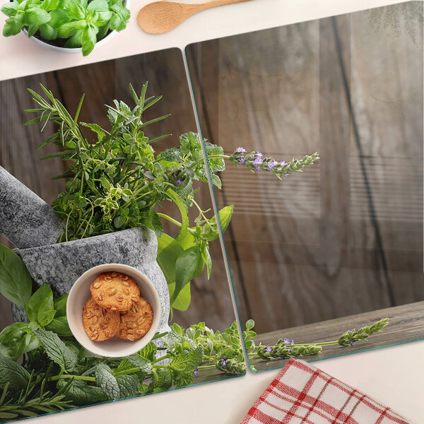 Glas schneidebrett Kräuter im Topf