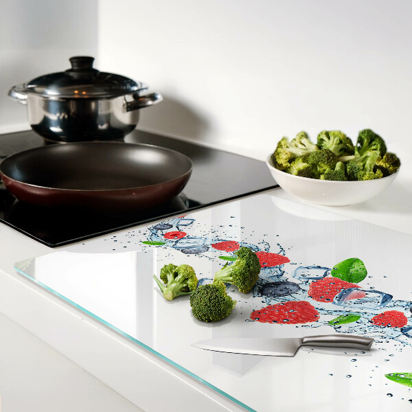 Schneidebrett Glas mit Blumenmuster und Beerenmotiv