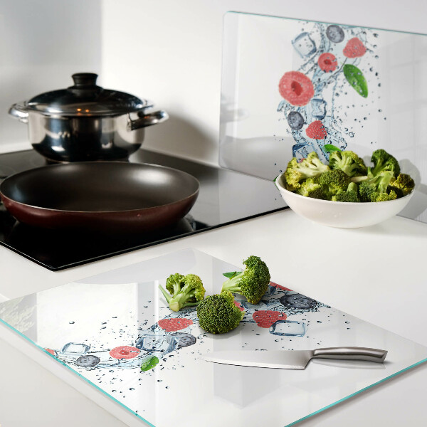 Schneidebrett Glas mit Blumenmuster und Beerenmotiv