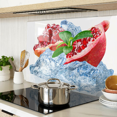 Glas-Schneidebrett mit Motiv aus Granatapfeln und Eisschollen