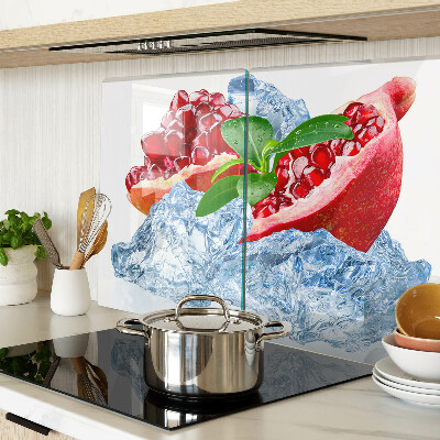 Glas-Schneidebrett mit Motiv aus Granatapfeln und Eisschollen