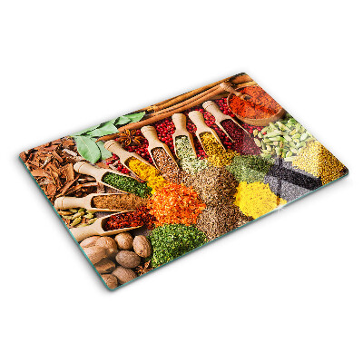 Schneidebrett glas Gewürze und Kräuter