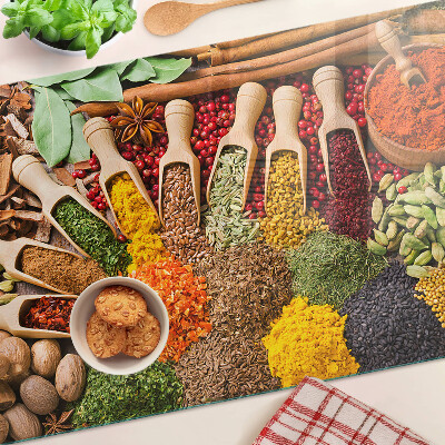 Schneidebrett glas Gewürze und Kräuter