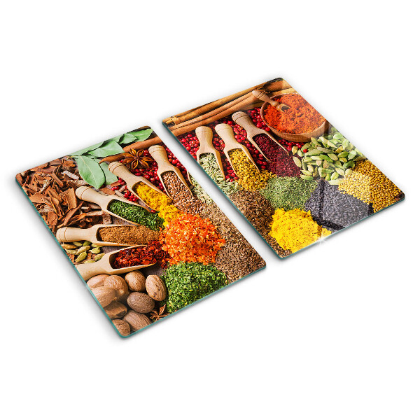 Schneidebrett Glas mit Aufdruck von Gewürzen und Kräutern