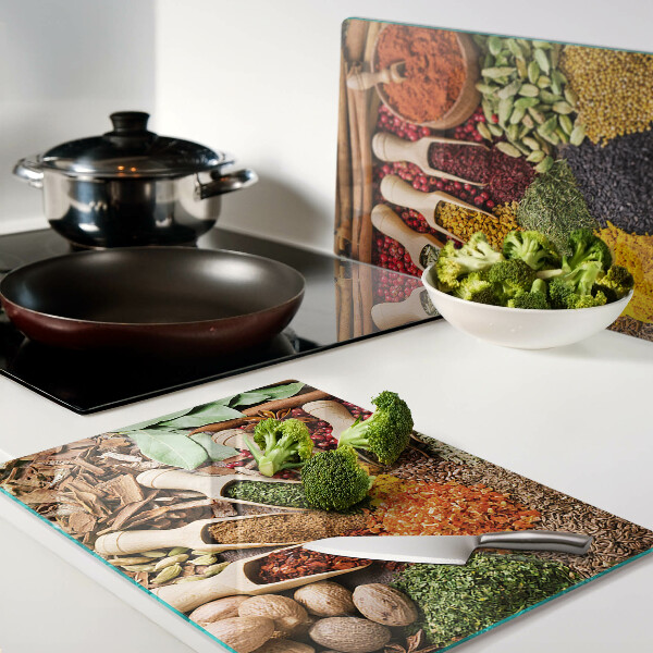 Schneidebrett Glas mit Aufdruck von Gewürzen und Kräutern