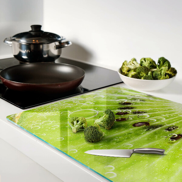 Glas-Schneidebrett mit Motiv aus Kiwi und Wassertropfen