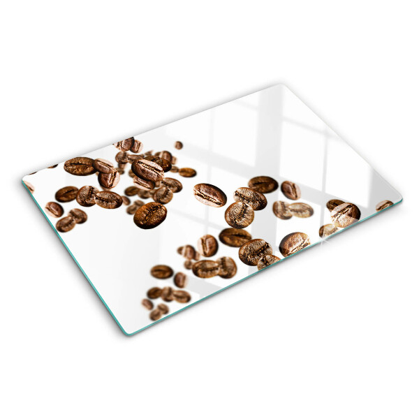 Schneidebrett Glas mit Motiv Kaffeebohnen in Bewegung