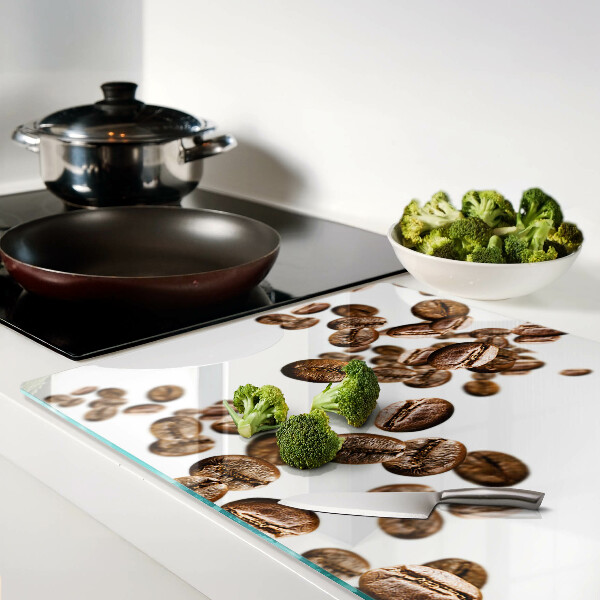 Schneidebrett Glas mit Motiv Kaffeebohnen in Bewegung