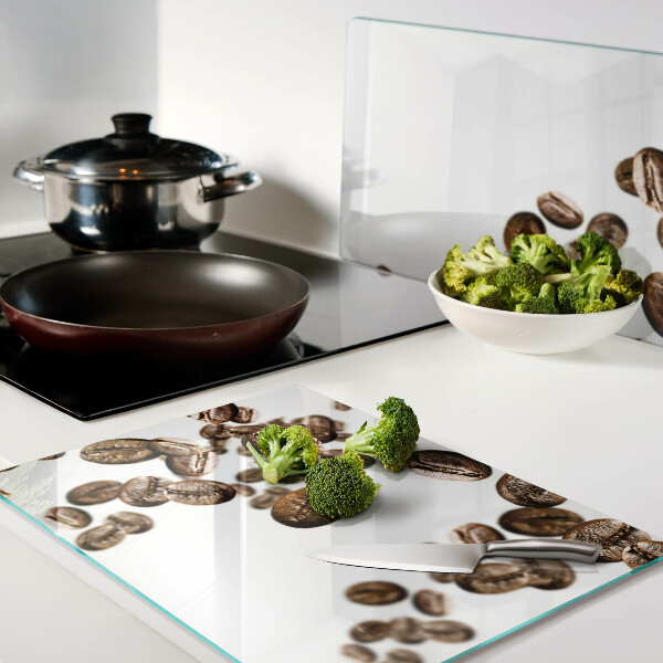 Schneidebrett Glas mit Motiv Kaffeebohnen in Bewegung