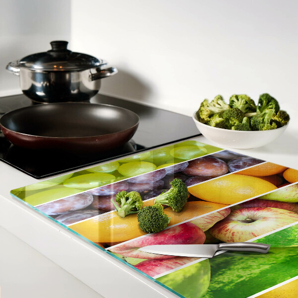Glas-Schneidebrett mit Motiv bunter Früchte