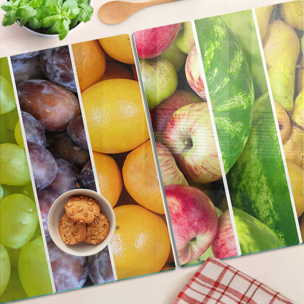 Glas-Schneidebrett mit Motiv bunter Früchte