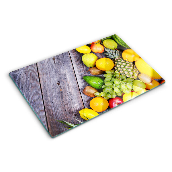 Schneidebrett mit Motiv von Früchten auf Holzgrund